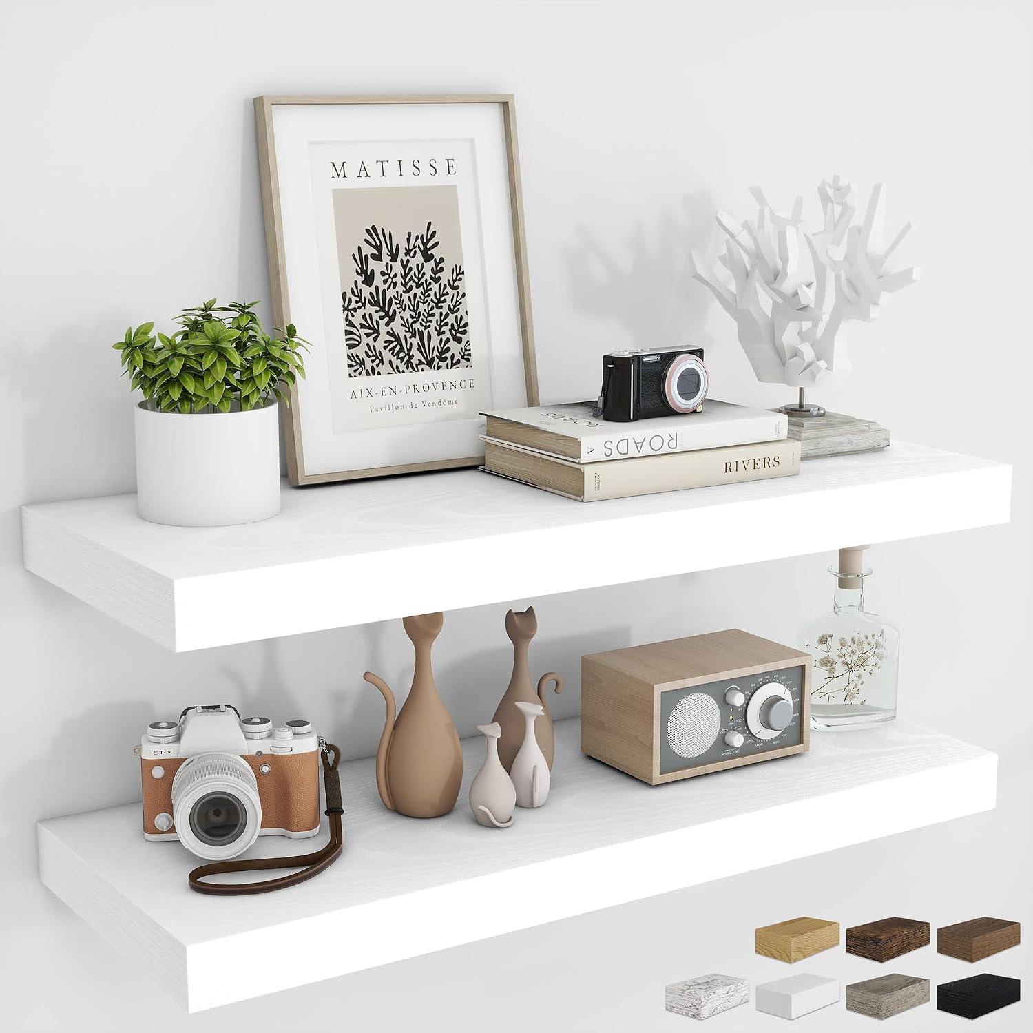 Wall-Mounted Floating Shelves, 36 in - 2 Pack, White, Invisible Brackets