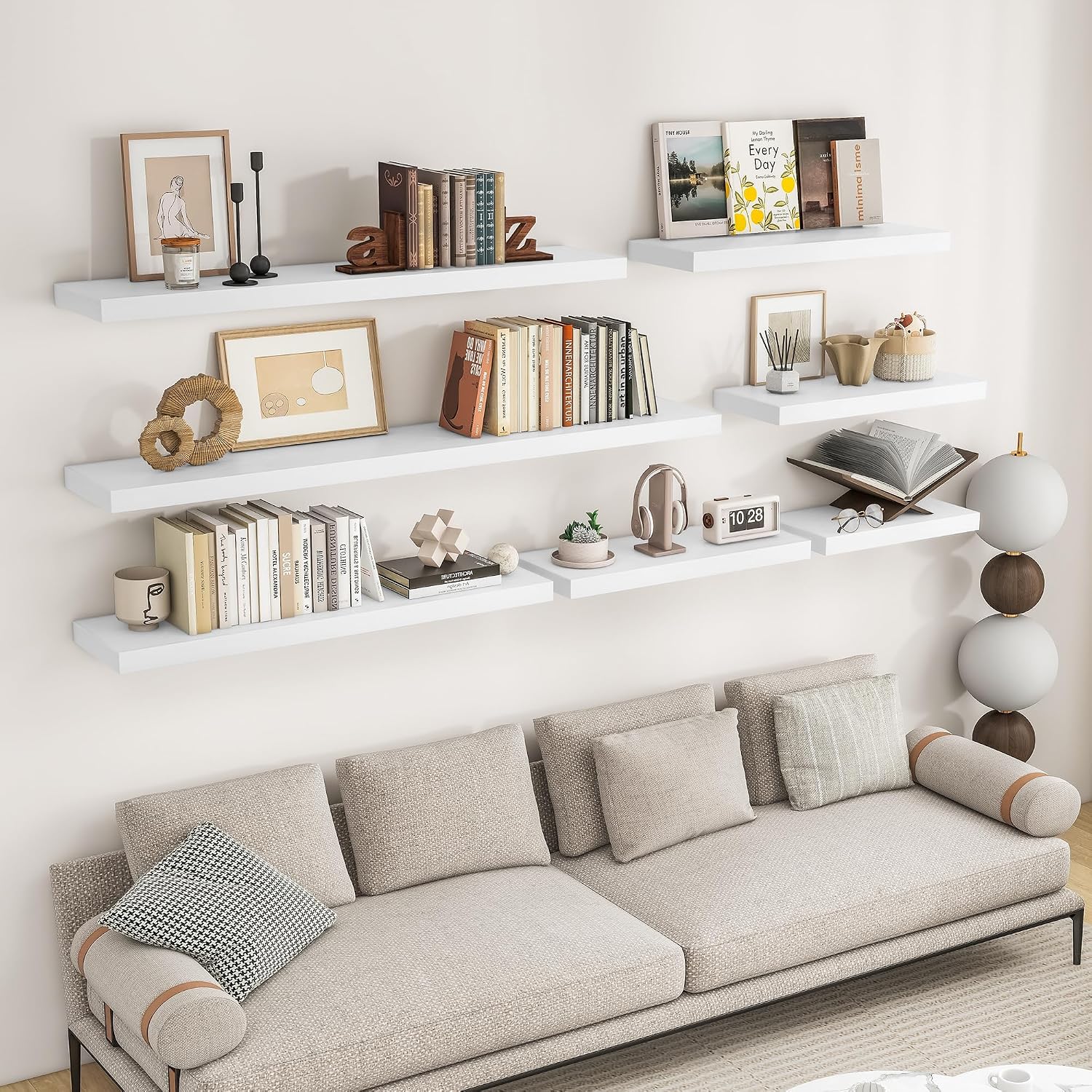 Wall-Mounted Floating Shelves, 36 in - 2 Pack, White, Invisible Brackets