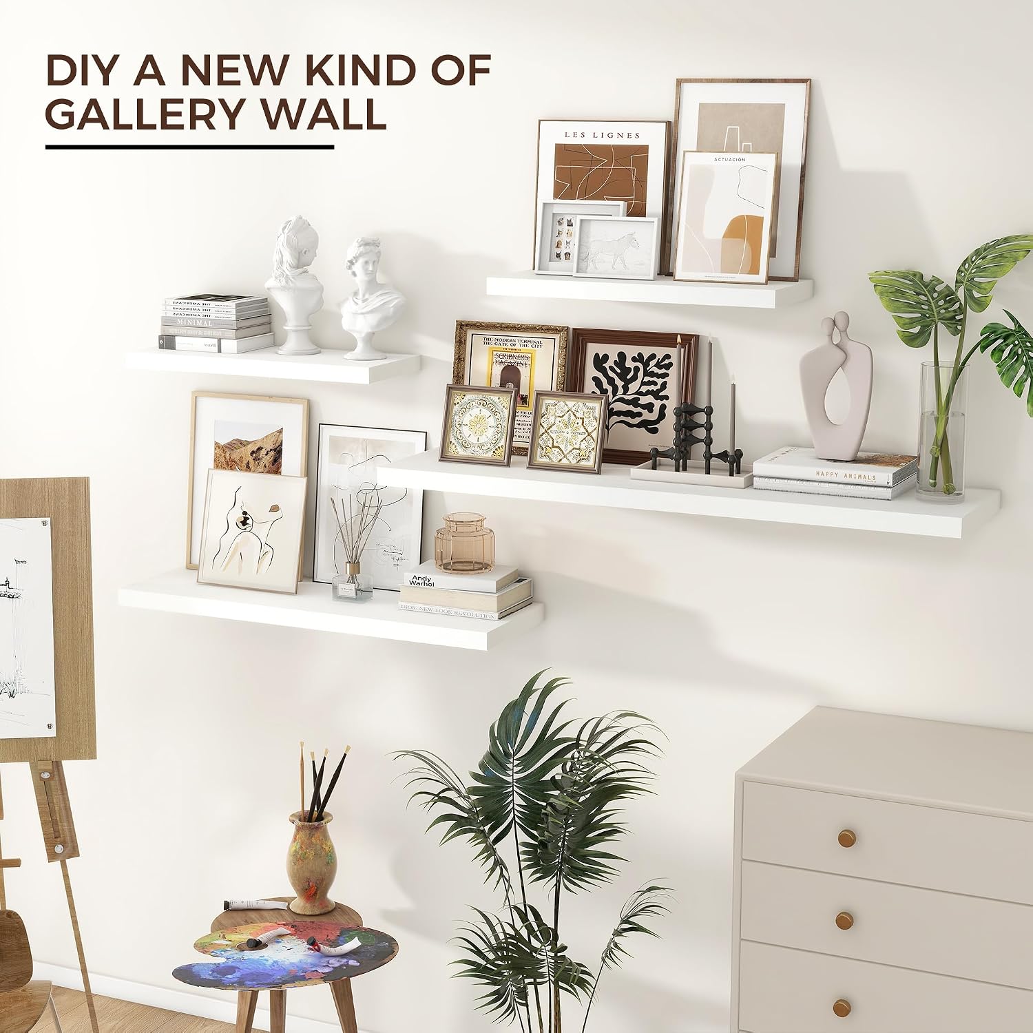 Floating Wall Shelves, 24 x 6.5 in - 2 Pack, White Engineered Wood