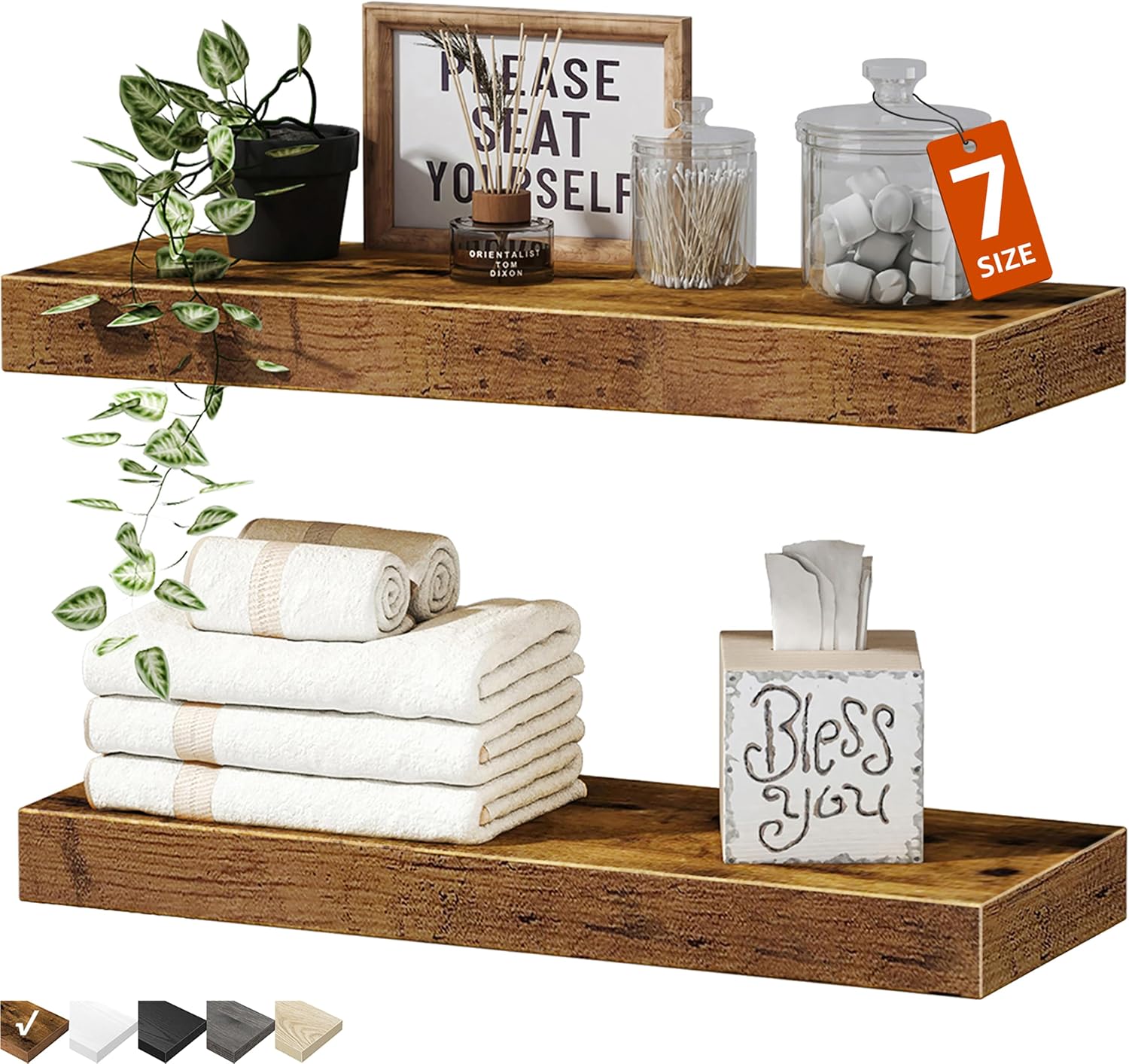 Over-Toilet Bathroom Floating Shelves, 15.7 x 6.7 in - Set of 2, Rustic Brown