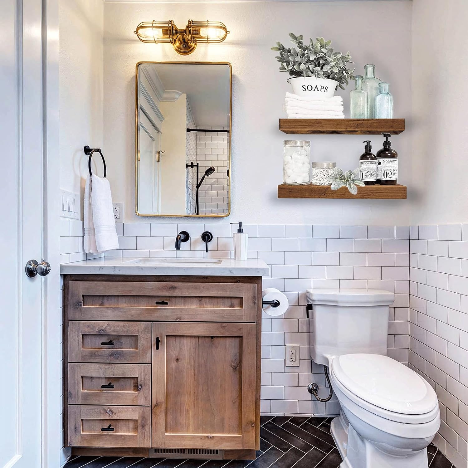 Over-Toilet Bathroom Floating Shelves, 15.7 x 6.7 in - Set of 2, Rustic Brown