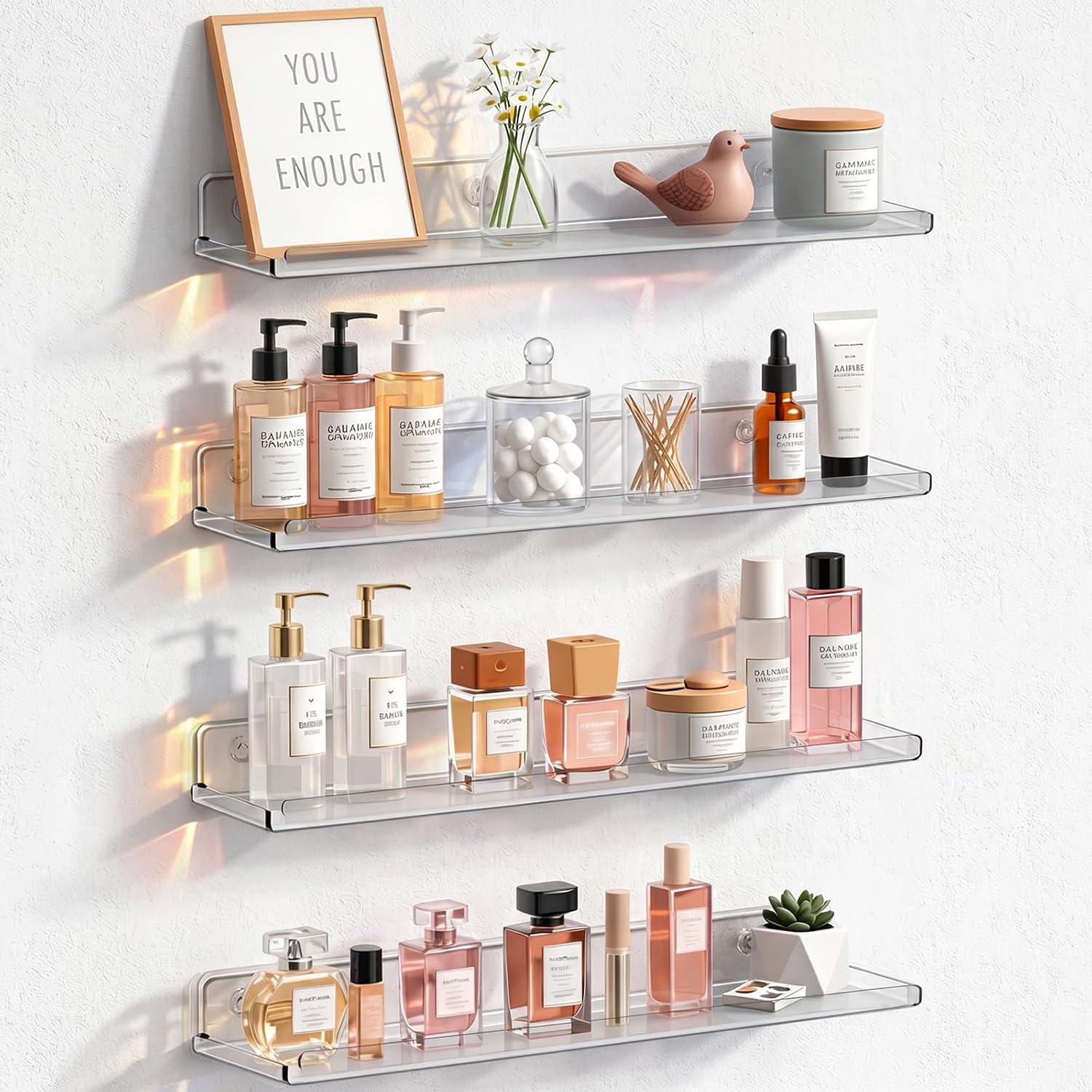 Clear Acrylic Floating Shelves, 14 in - 4 Pack