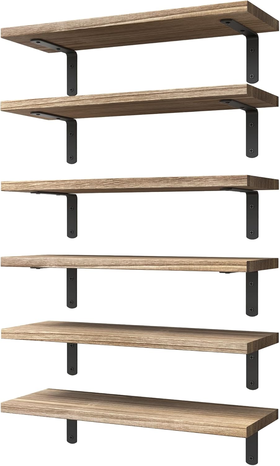 Rustic Wood Floating Shelves, 16.5 in - Set of 6, Rustic Brown