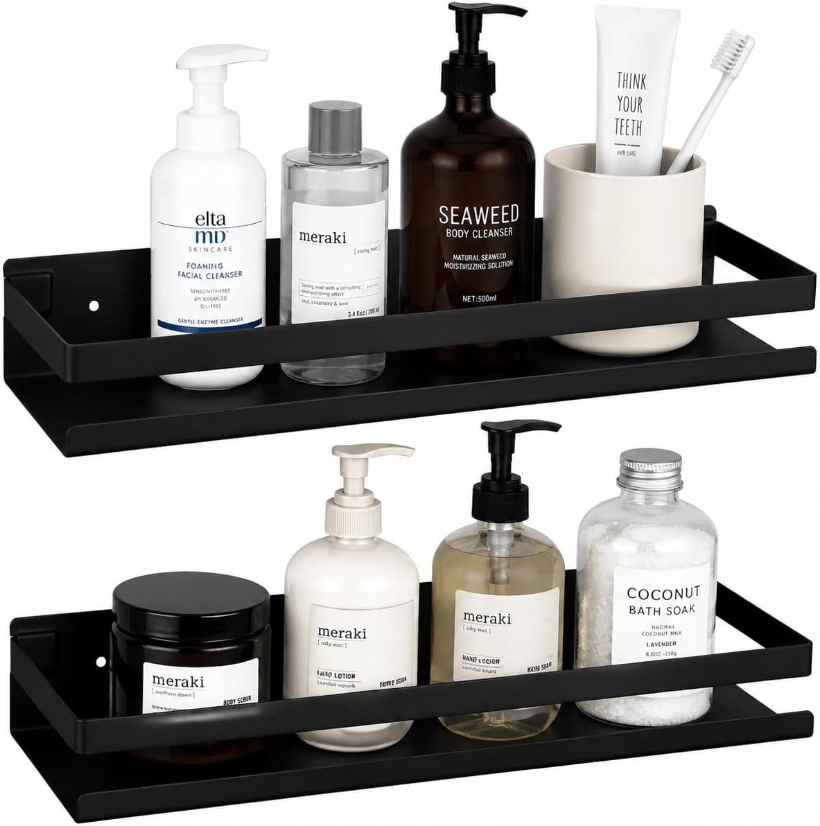 Wall-Mounted Shelves with Front Rail, Black - 2 Pack, Rust-Treated
