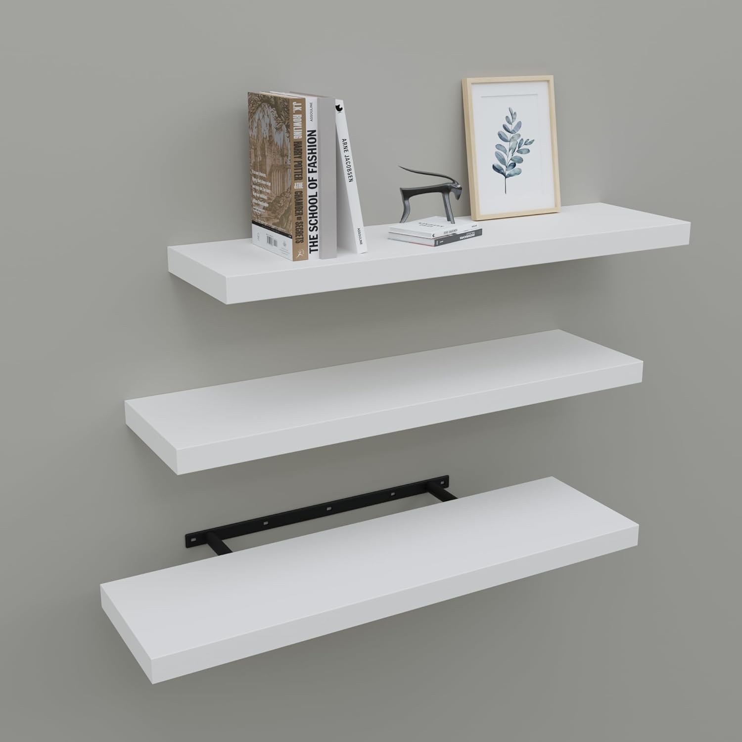 White Floating Shelves, 24 in - Set of 3