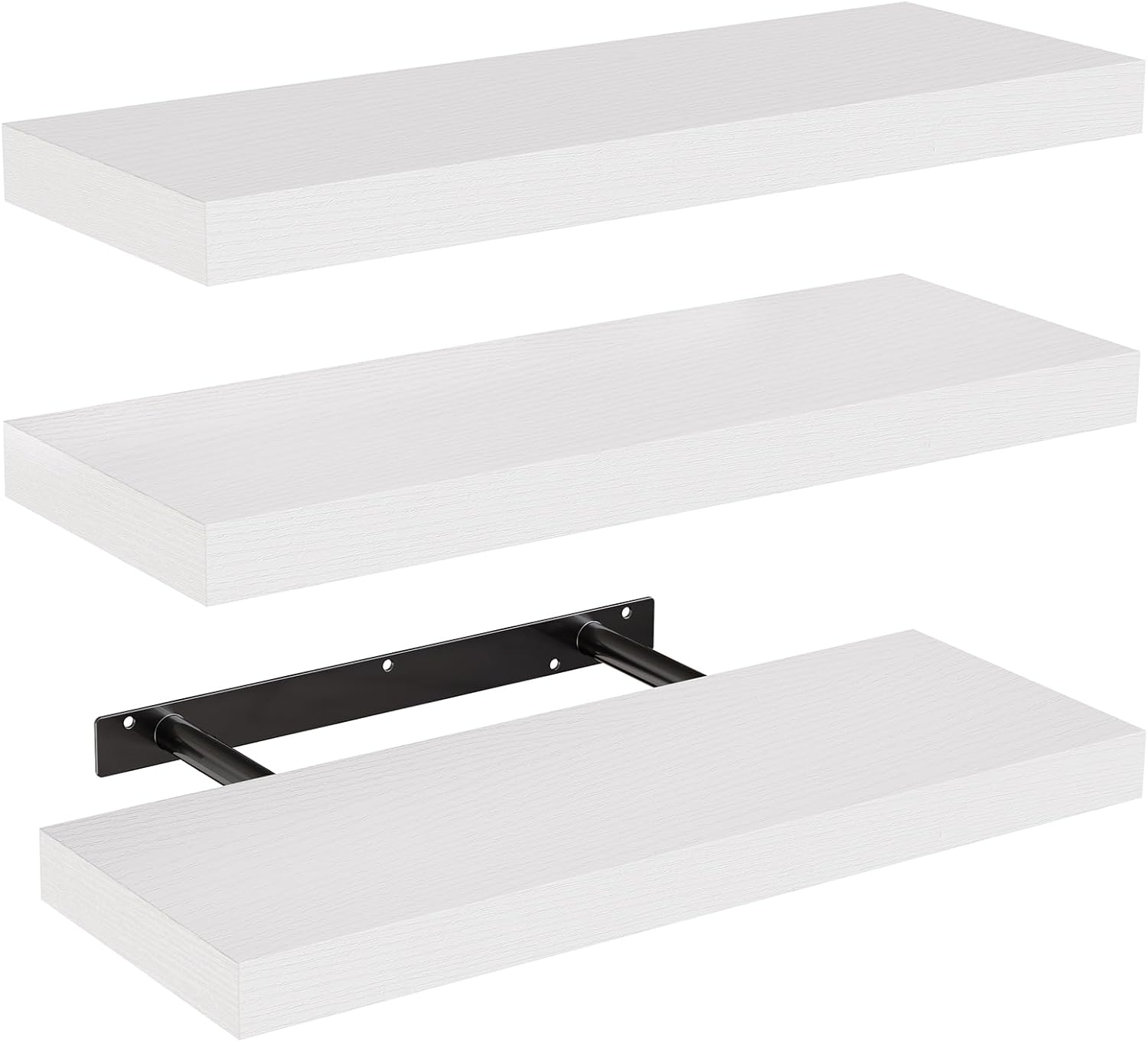 White Floating Shelves with Invisible Brackets - Set of 3