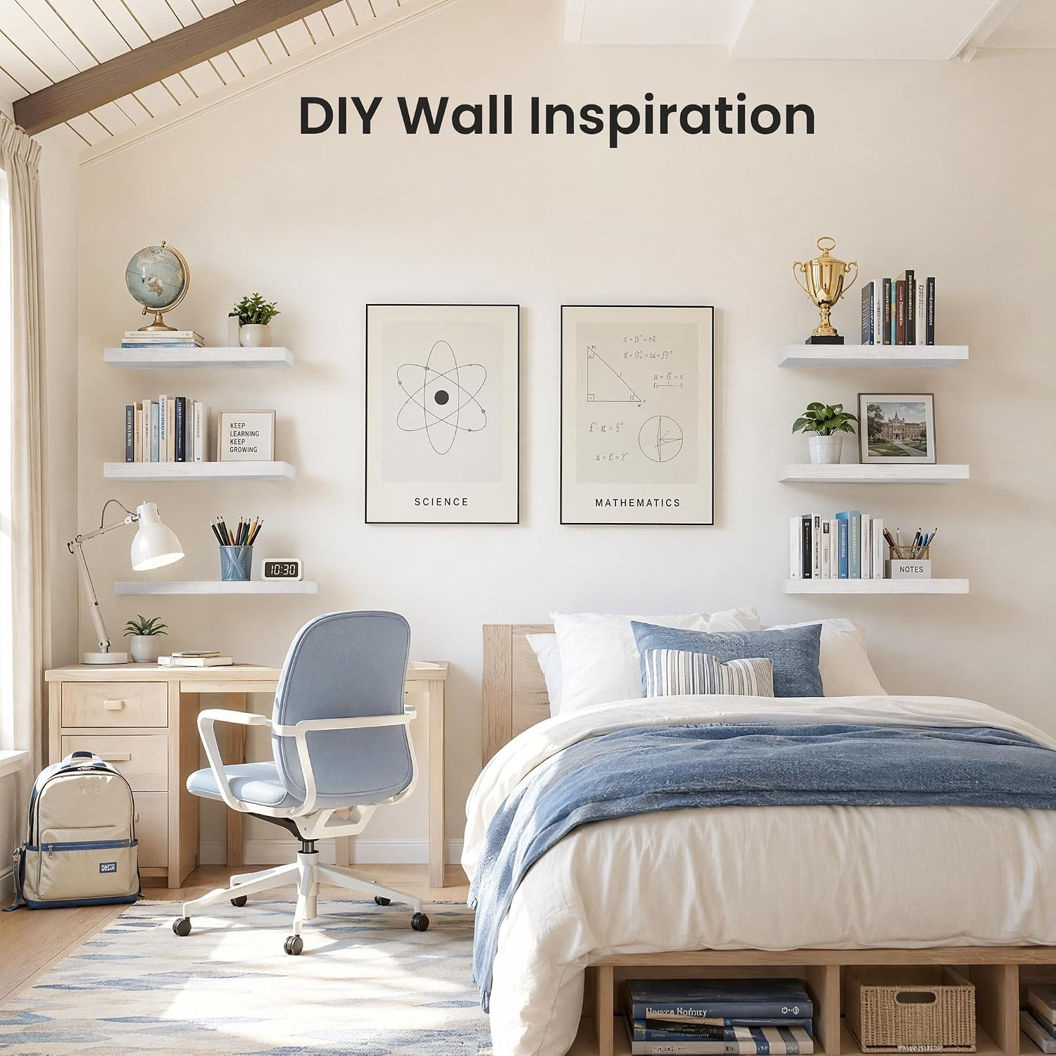White Floating Shelves with Invisible Brackets - Set of 3