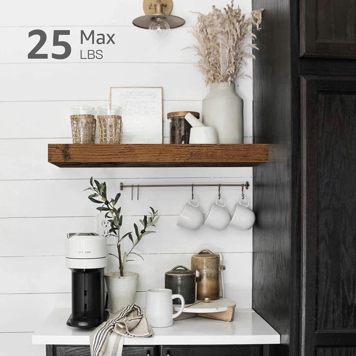 Farmhouse Wall Shelves, 16 in - Set of 3, Rustic Brown