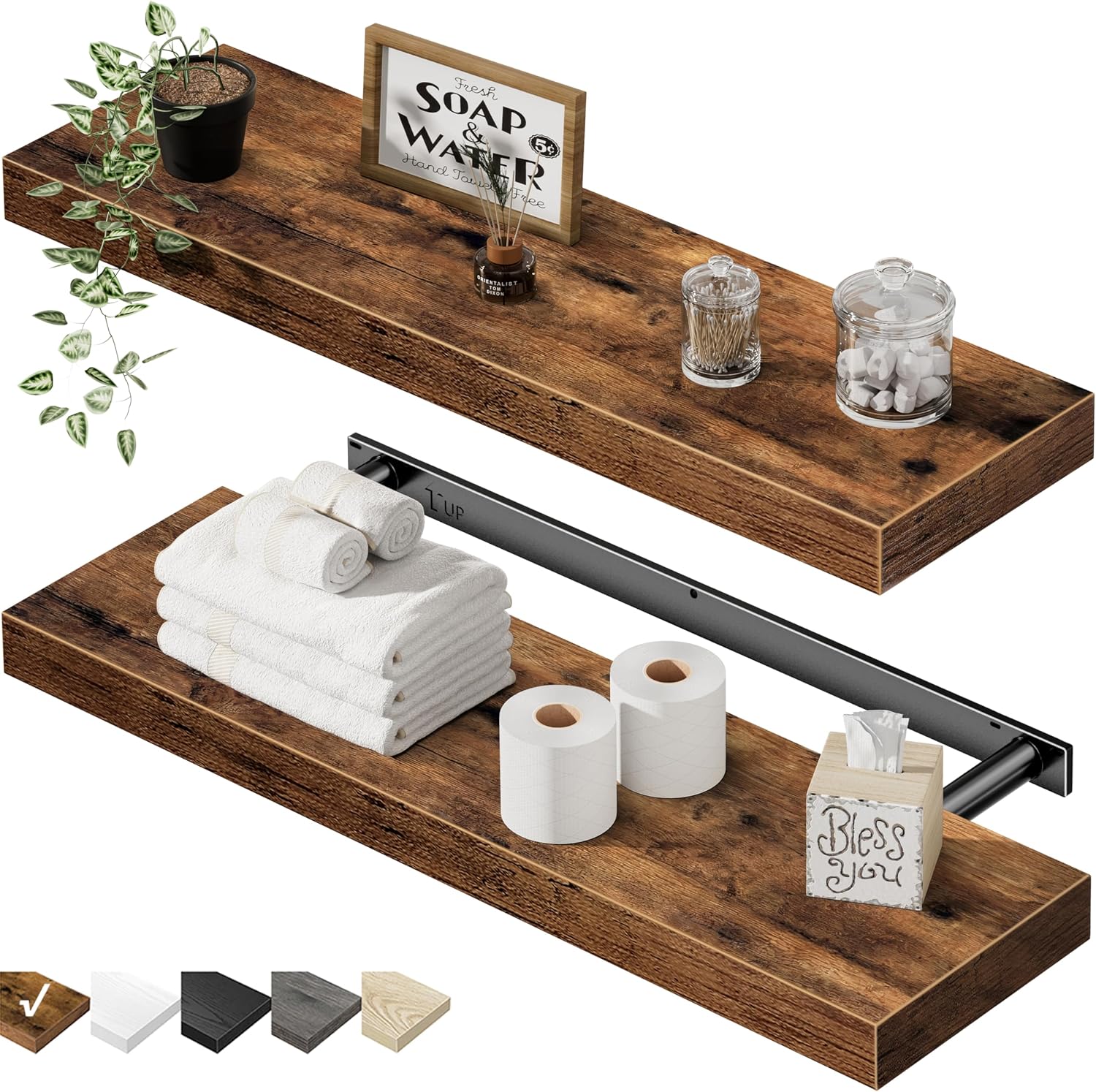 Long Wall Shelves, 23.6 in - Set of 2, Rustic Brown