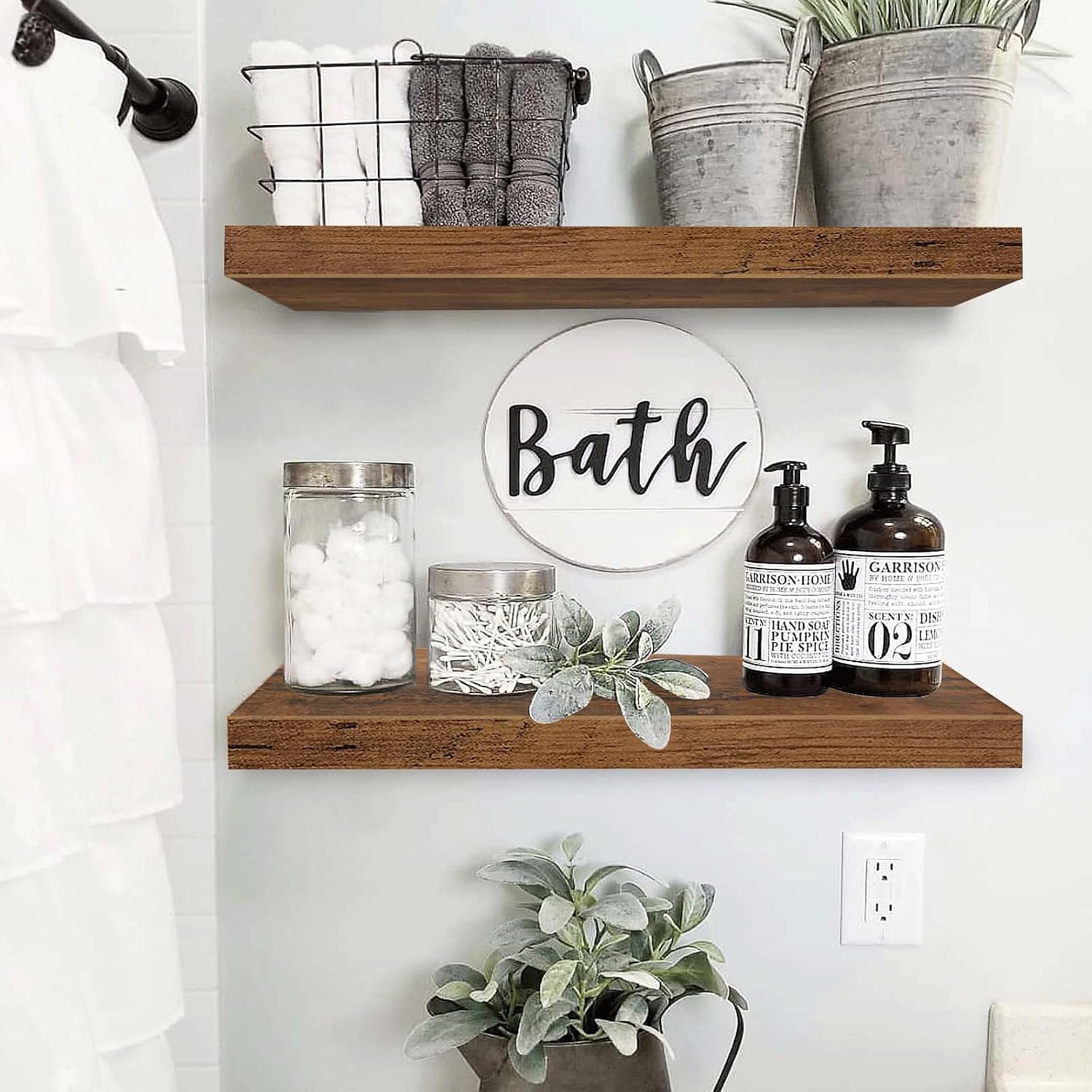 Long Wall Shelves, 23.6 in - Set of 2, Rustic Brown