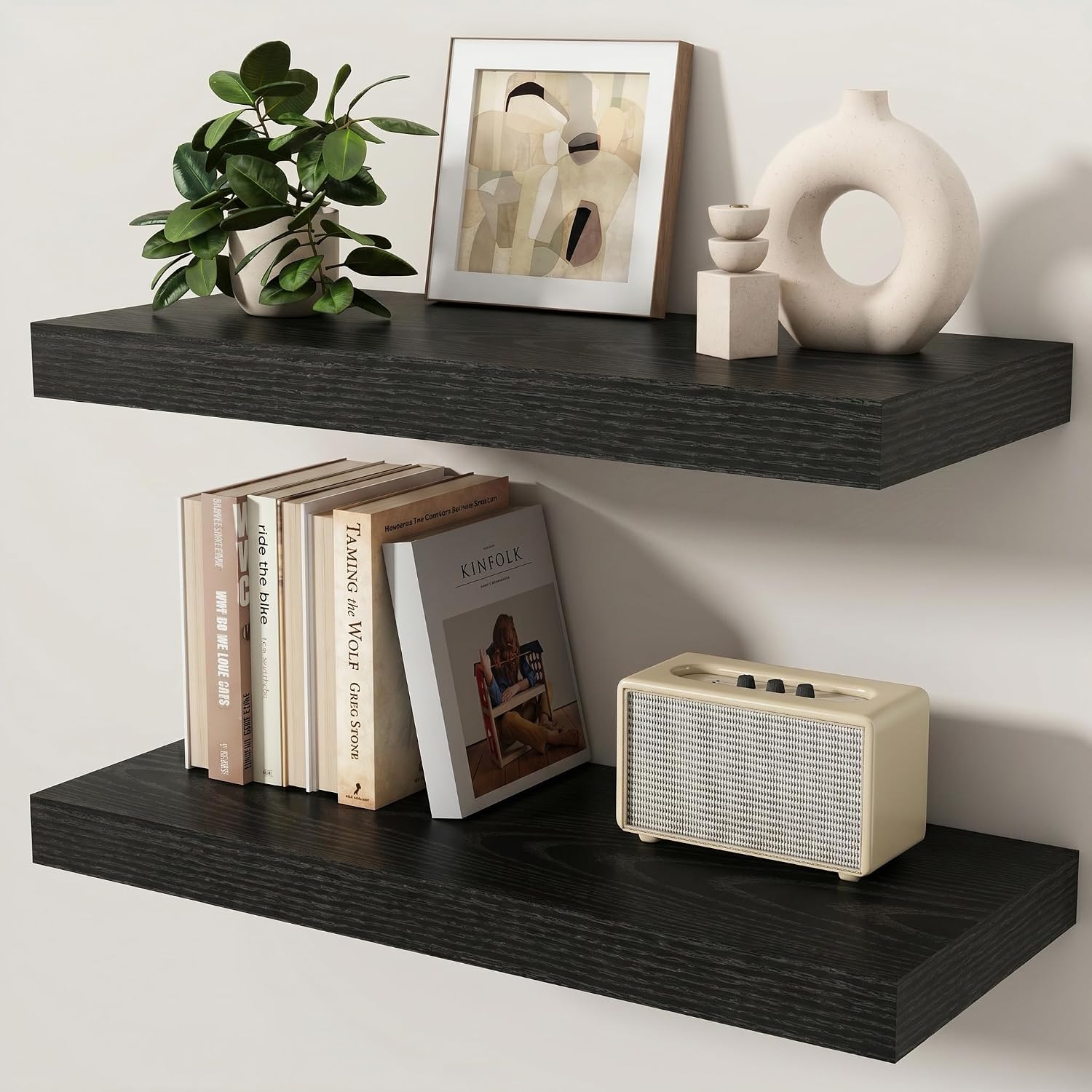 Deep Floating Shelves, 24 x 8 in - Set of 2, Black