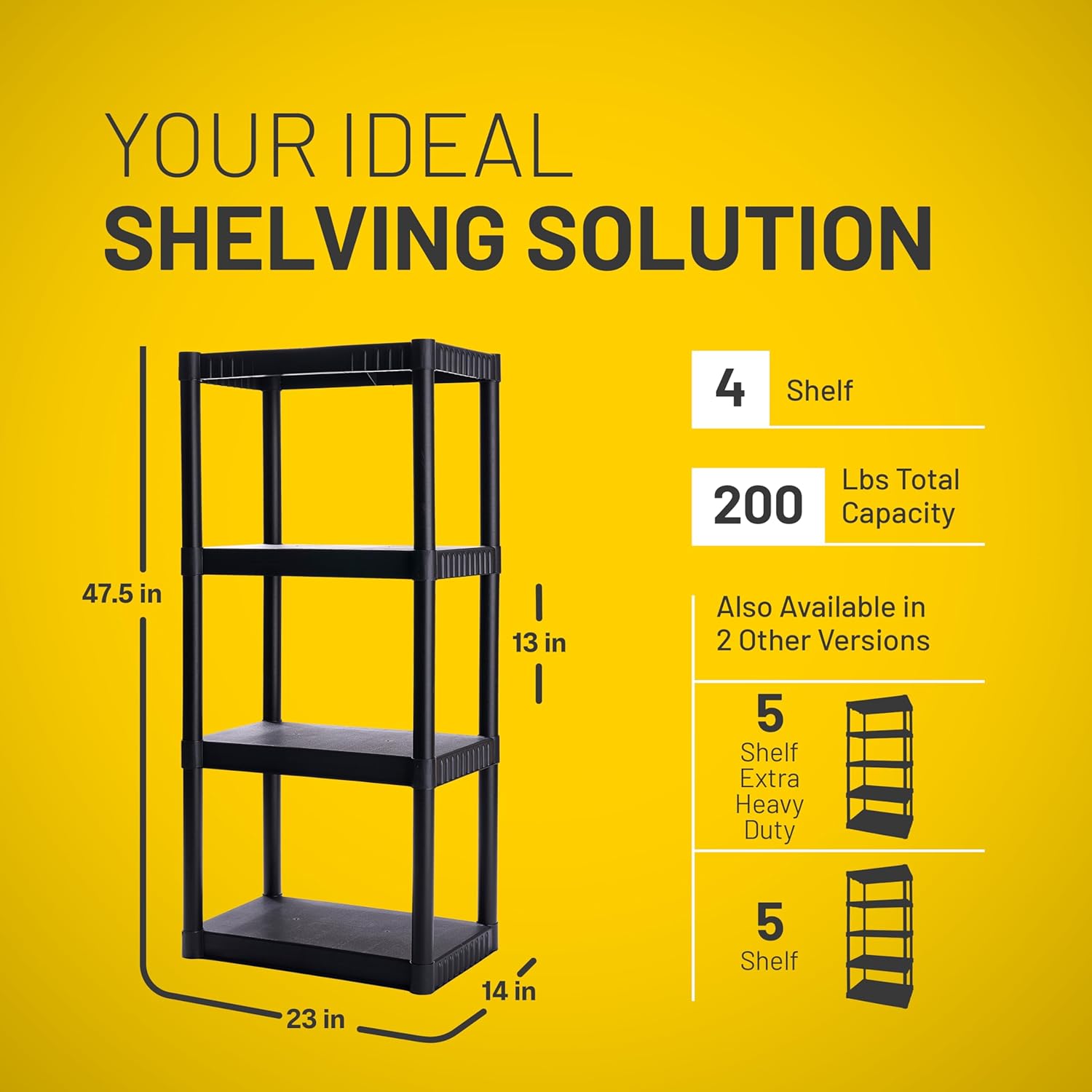 4-Shelf Plastic Storage Unit, 48 x 23 x 14 in - 200 lb Capacity