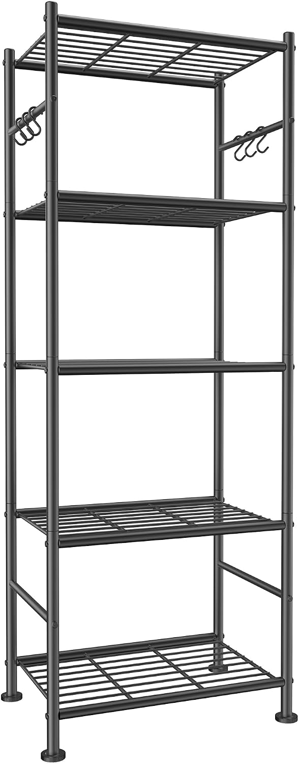 5-Tier Storage Rack with Hooks, 18.1 x 12.4 x 56.8 in - Black