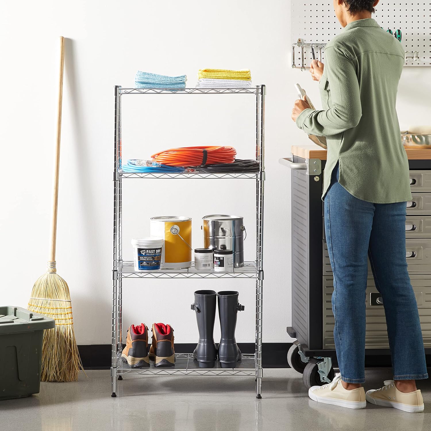 4-Shelf Adjustable Steel Wire Rack, 23.2 x 13.4 x 48 in - 200 lb Per Shelf, Chrome