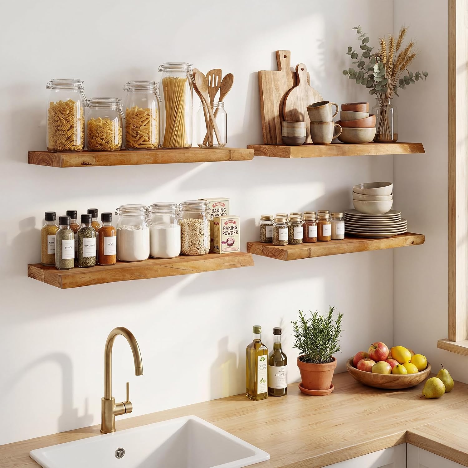 Live Edge Elm Floating Shelves, 18 x 8 in - 2 Pack, Natural