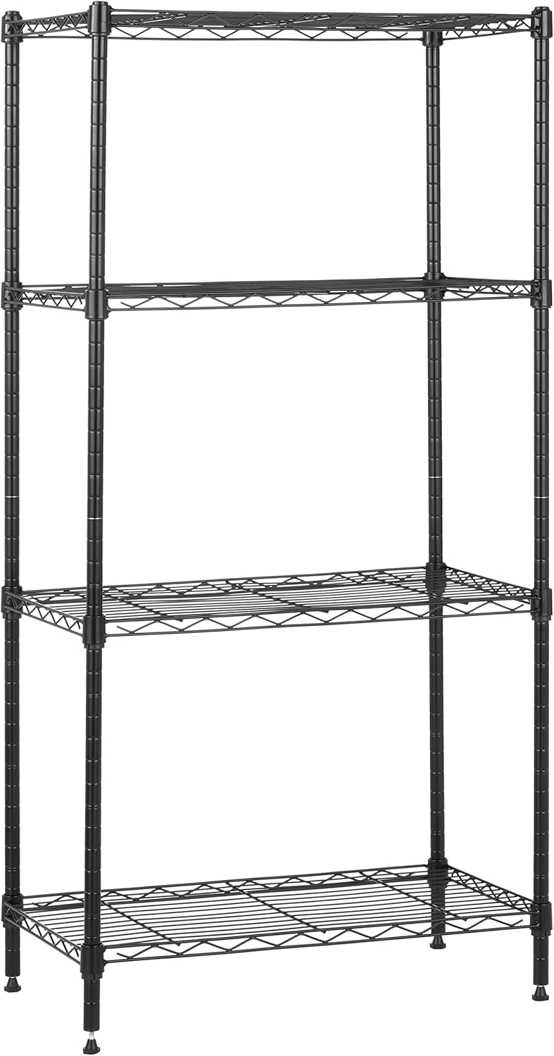 4-Shelf Steel Wire Shelving Unit, 23.2 x 13.4 x 48 in - Black