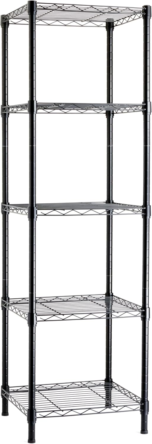 5-Shelf Narrow Storage Tower, 16 x 16 x 54 in - 150 lb Per Shelf, Black