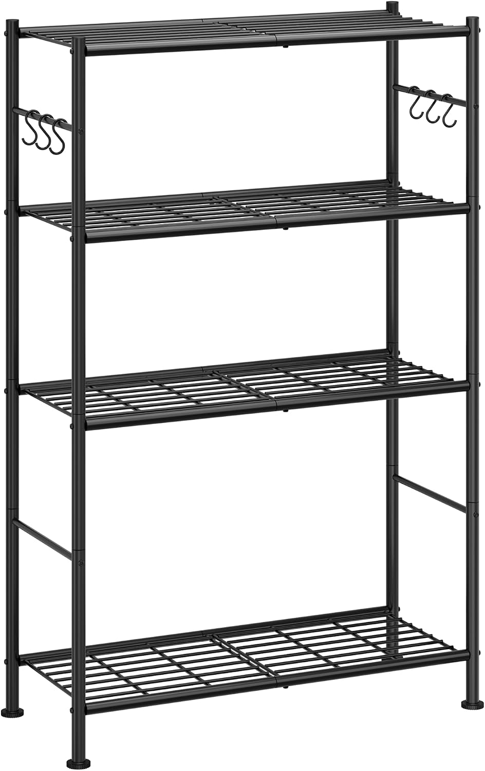 4-Tier Storage Shelf with Hooks, 33.2 x 12.7 x 57.3 in - Black