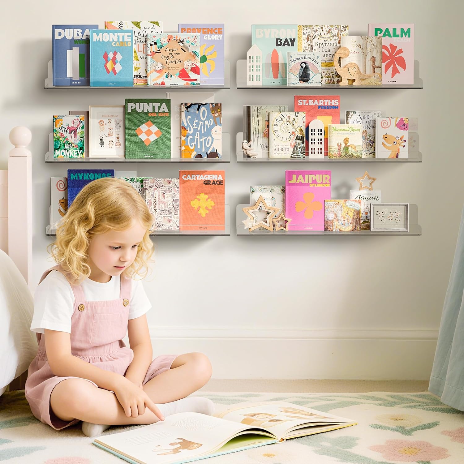 Acrylic Wall Display Shelves, 15 x 4 in - 6 Pieces, Clear