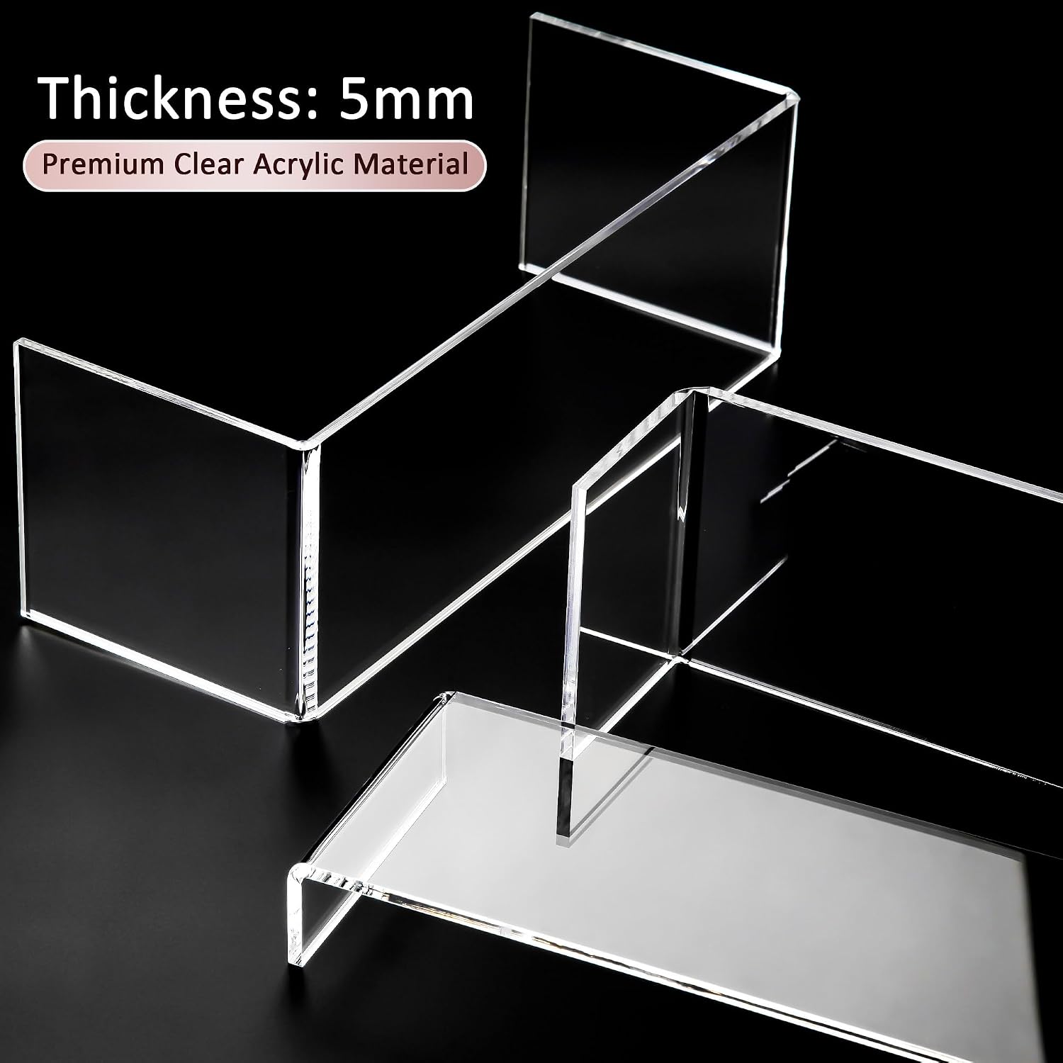 Clear Acrylic Display Risers, 12 in Rectangular - Set of 3 Sizes, 5 mm Thick