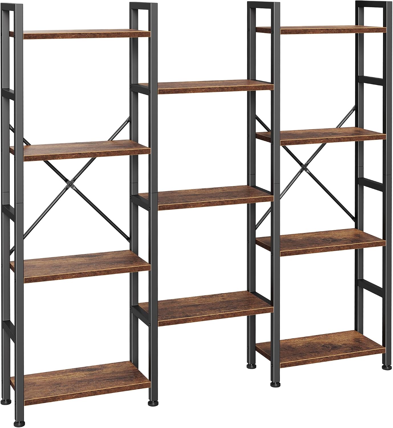4-Tier Bookshelf, 55 in Tall with 11 Open Shelves - Splits into 2 Units, Rustic Brown