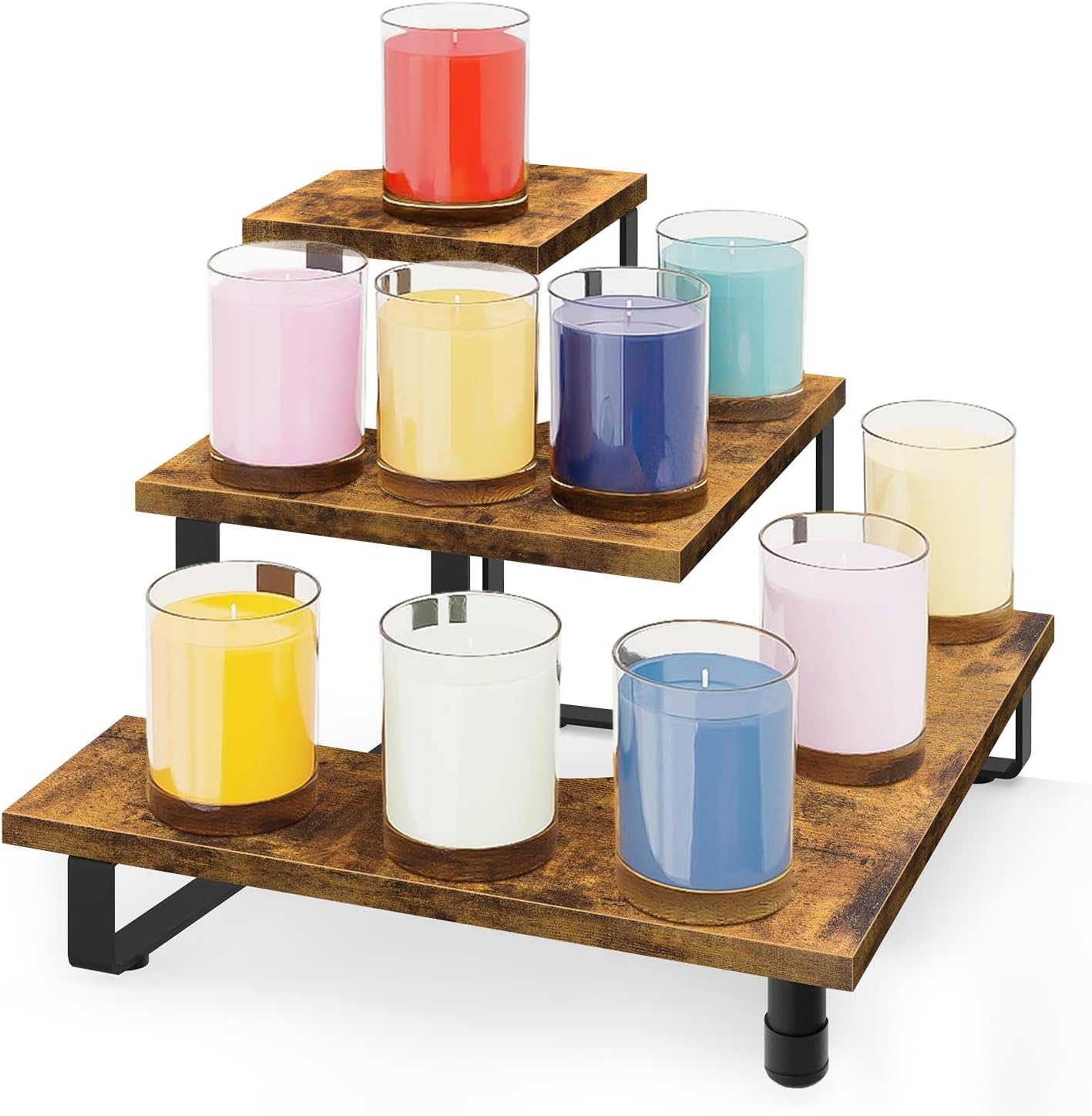 3-Tier Corner Tiered Display Tower, Wooden - Portable Retail Stand