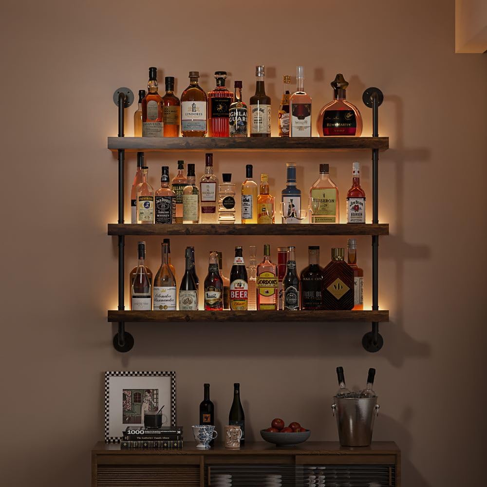 3-Tier Wall-Mounted Wine Rack with LED, 31.5 x 47.2 in
