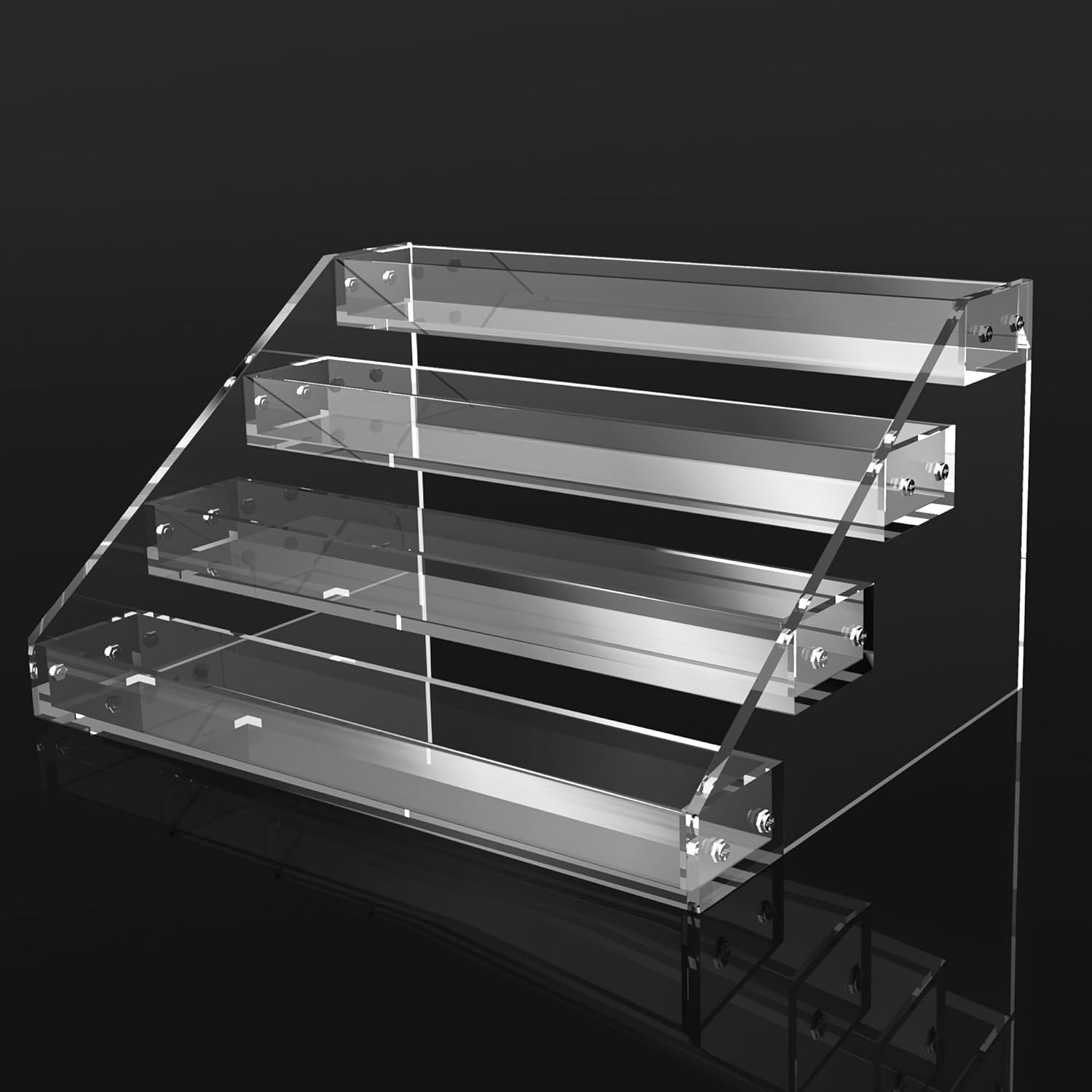 4-Tier Acrylic Riser Display Shelf, 12 in - Double-Sided, Clear
