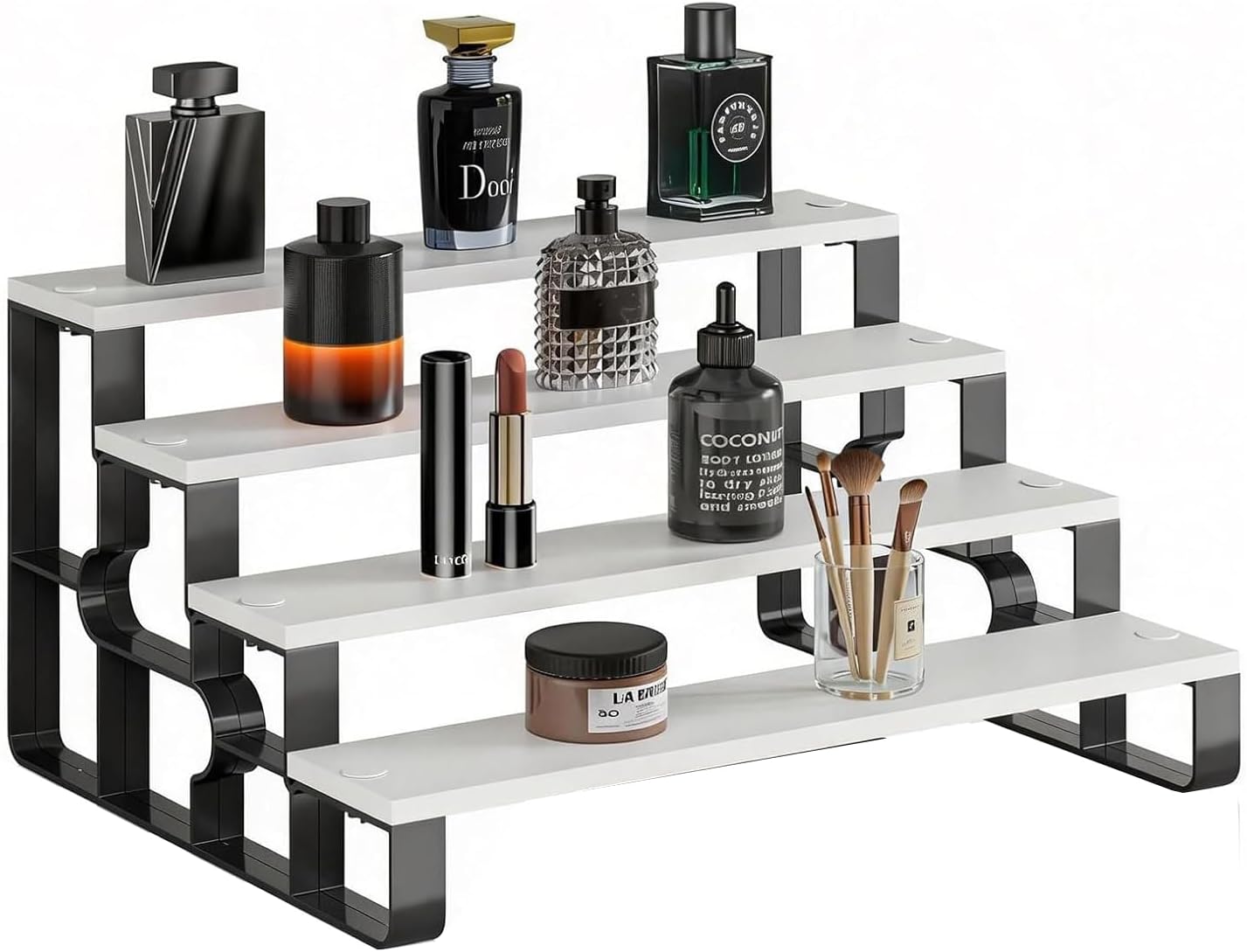 4-Tier Wooden Perfume and Makeup Display Shelf, 11.2 in Wide - White