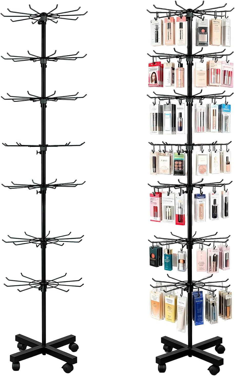 7-Tier Rotating Display Rack, 360 Degree - Movable Floor Merchandiser