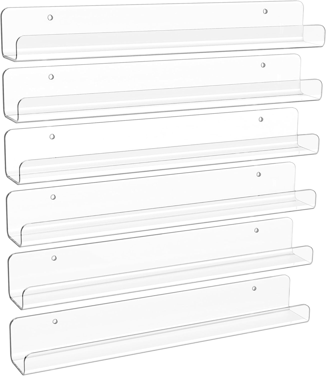 Narrow Acrylic Picture Ledge Shelves, 12 in - 6 Pieces, Clear