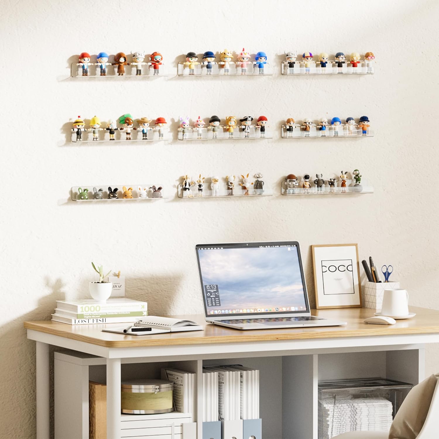 Narrow Acrylic Picture Ledge Shelves, 12 in - 6 Pieces, Clear