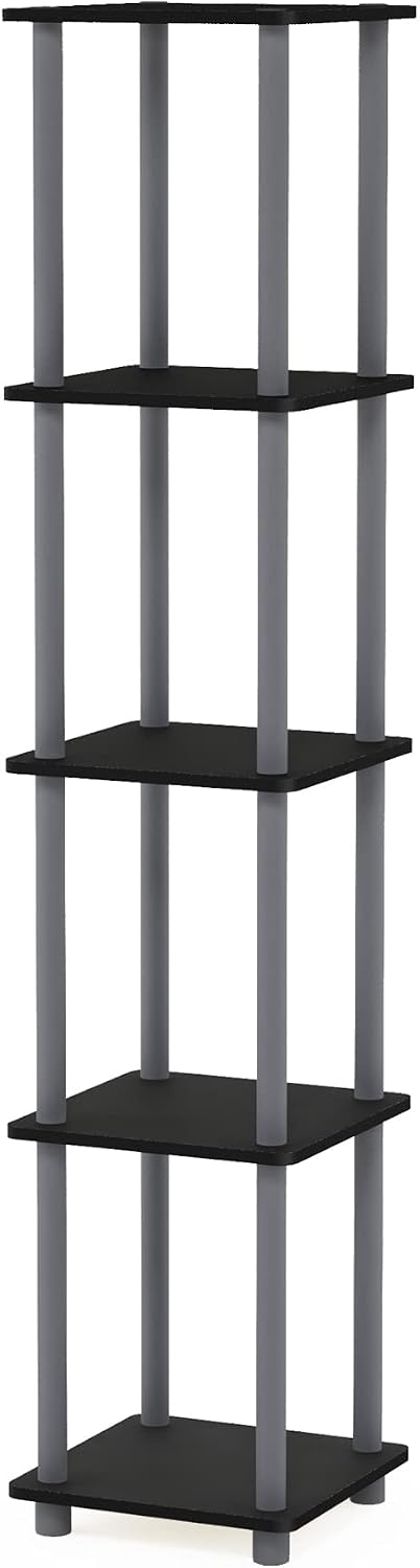 5-Tier Corner Display Rack with Rounded Shelves - Black and Grey