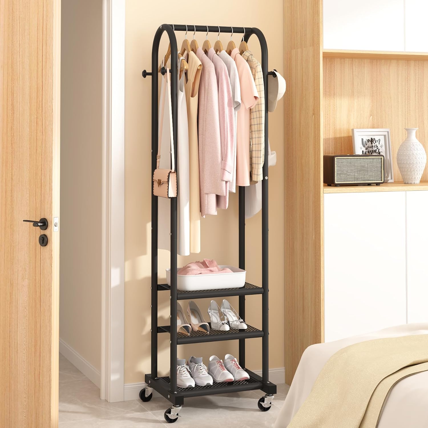 Mobile Garment Rack with Wheels and 3 Shelves, 71.8 in - Heavy Duty, Black